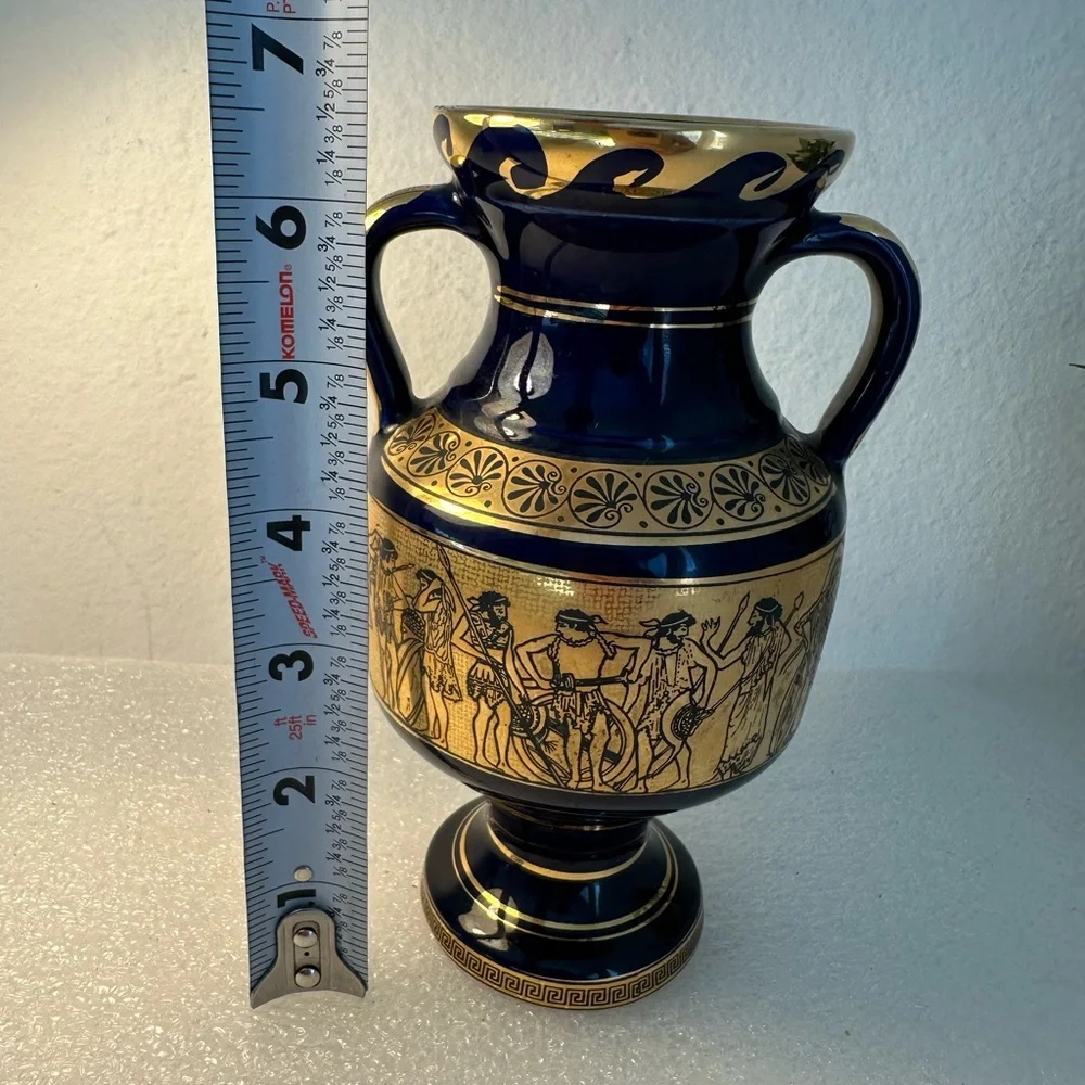 greece 24k gold trim vase Neofitou Keramik 6.8 “tal